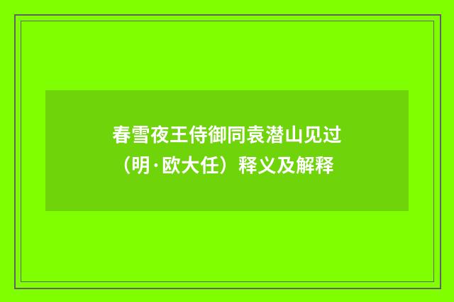 春雪夜王侍御同袁潜山见过（明·欧大任）释义及解释
