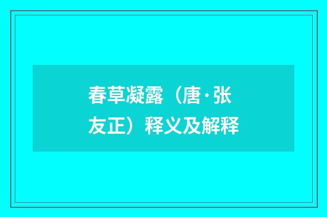 春草凝露（唐·张友正）释义及解释