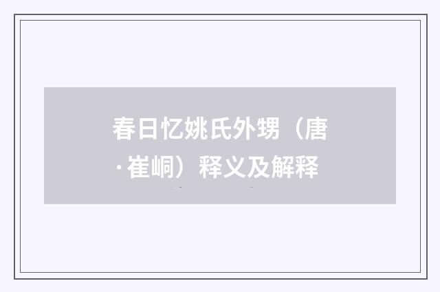 春日忆姚氏外甥（唐·崔峒）释义及解释