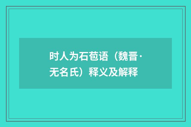 时人为石苞语（魏晋·无名氏）释义及解释