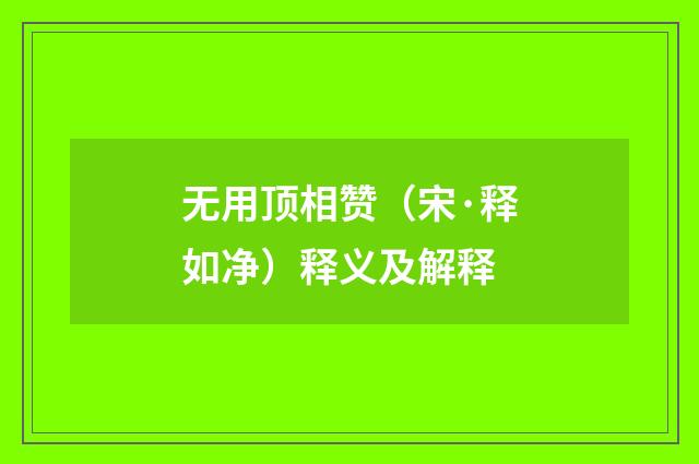 无用顶相赞（宋·释如净）释义及解释