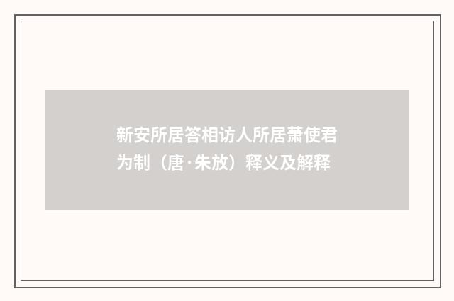 新安所居答相访人所居萧使君为制（唐·朱放）释义及解释