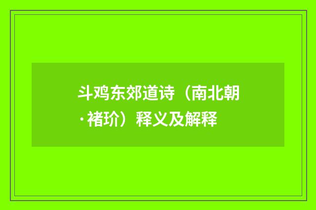 斗鸡东郊道诗（南北朝·褚玠）释义及解释