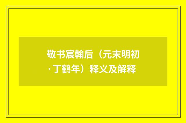 敬书宸翰后（元末明初·丁鹤年）释义及解释