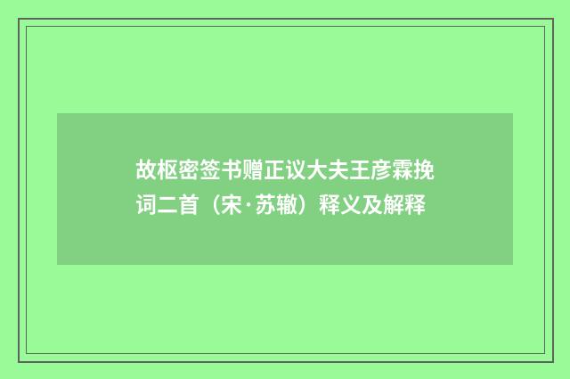 故枢密签书赠正议大夫王彦霖挽词二首（宋·苏辙）释义及解释