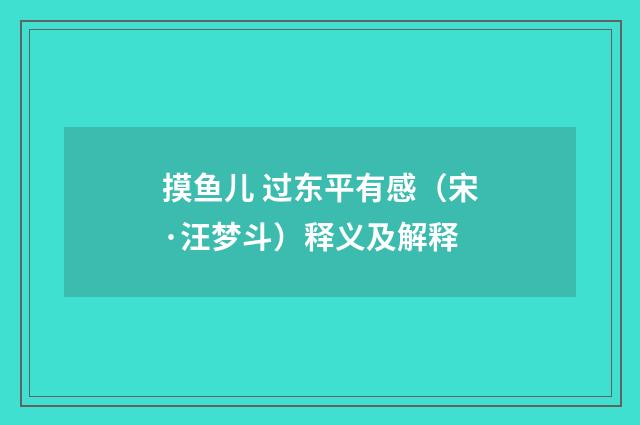 摸鱼儿 过东平有感（宋·汪梦斗）释义及解释
