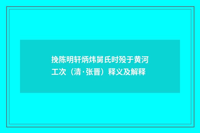 挽陈明轩炳炜舅氏时殁于黄河工次（清·张晋）释义及解释