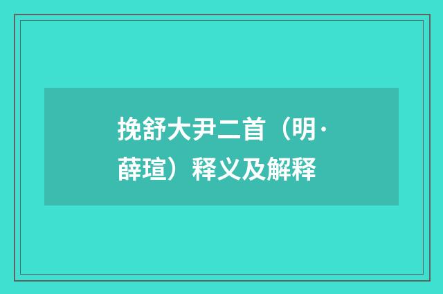 挽舒大尹二首（明·薛瑄）释义及解释
