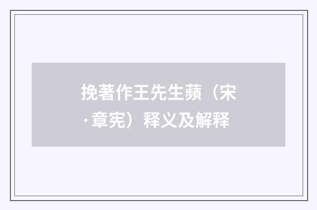 挽著作王先生蘋（宋·章宪）释义及解释