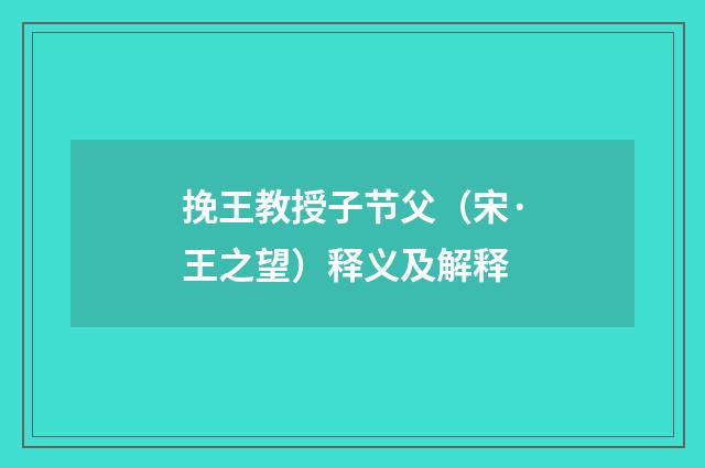 挽王教授子节父（宋·王之望）释义及解释