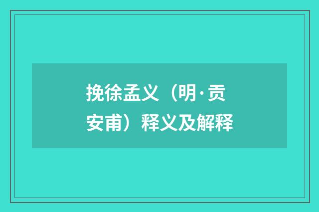 挽徐孟义（明·贡安甫）释义及解释