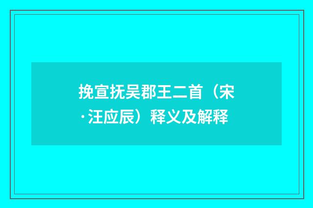 挽宣抚吴郡王二首（宋·汪应辰）释义及解释