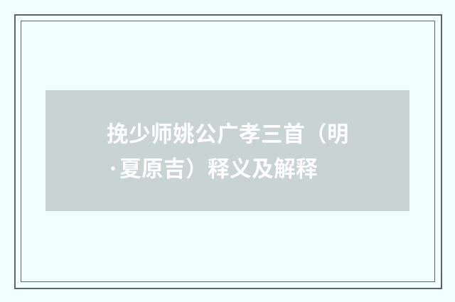 挽少师姚公广孝三首（明·夏原吉）释义及解释