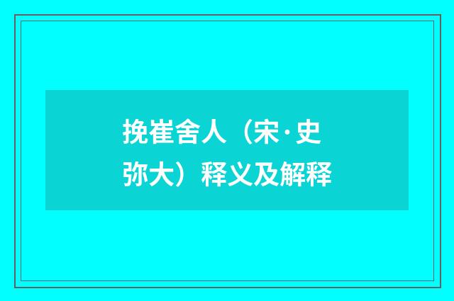 挽崔舍人（宋·史弥大）释义及解释