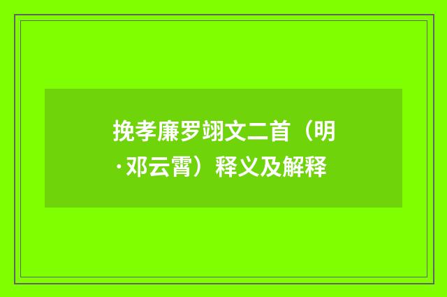 挽孝廉罗翊文二首（明·邓云霄）释义及解释