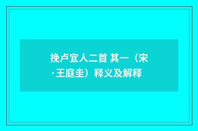 挽卢宜人二首 其一（宋·王庭圭）释义及解释