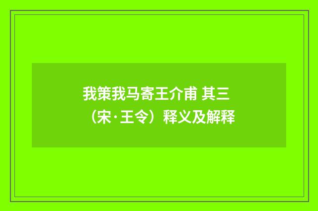 我策我马寄王介甫 其三（宋·王令）释义及解释