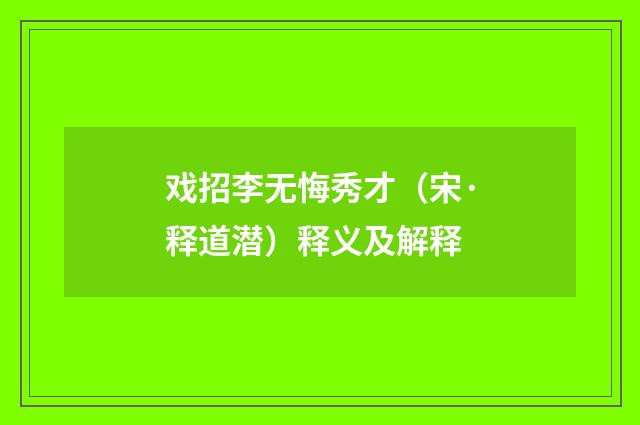 戏招李无悔秀才（宋·释道潜）释义及解释