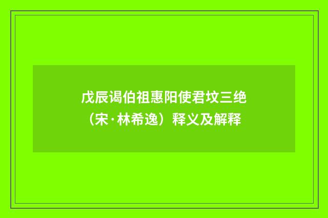 戊辰谒伯祖惠阳使君坟三绝（宋·林希逸）释义及解释