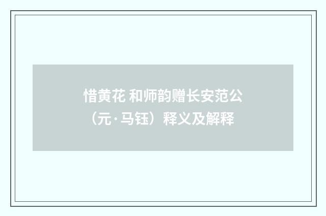 惜黄花 和师韵赠长安范公（元·马钰）释义及解释