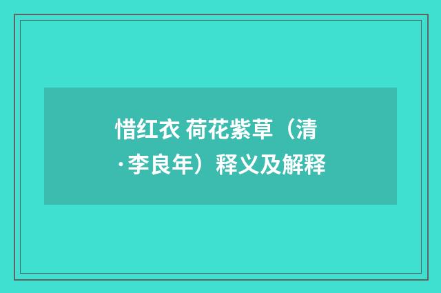 惜红衣 荷花紫草（清·李良年）释义及解释