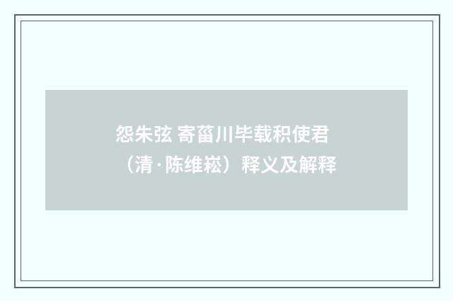怨朱弦 寄菑川毕载积使君（清·陈维崧）释义及解释