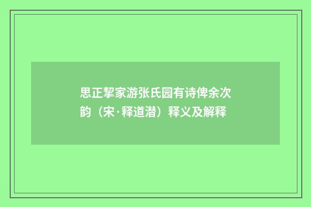 思正挈家游张氏园有诗俾余次韵（宋·释道潜）释义及解释