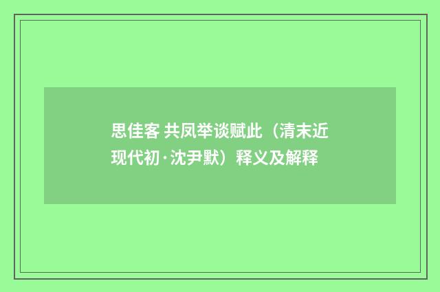 思佳客 共凤举谈赋此（清末近现代初·沈尹默）释义及解释