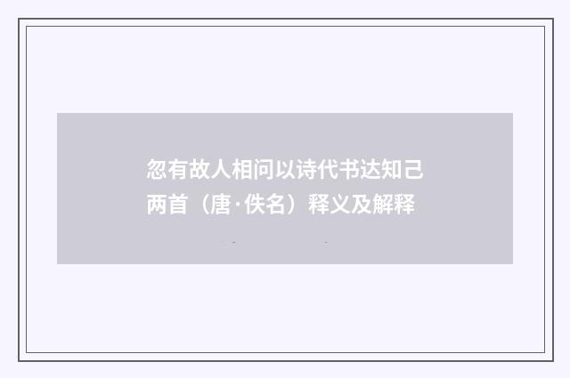 忽有故人相问以诗代书达知己两首（唐·佚名）释义及解释