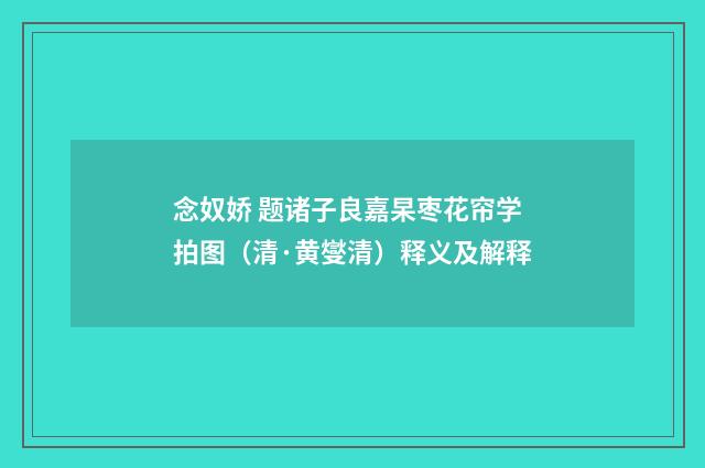 念奴娇 题诸子良嘉杲枣花帘学拍图（清·黄燮清）释义及解释