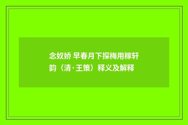 念奴娇 早春月下探梅用稼轩韵（清·王策）释义及解释