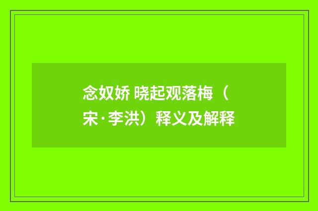 念奴娇 晓起观落梅（宋·李洪）释义及解释