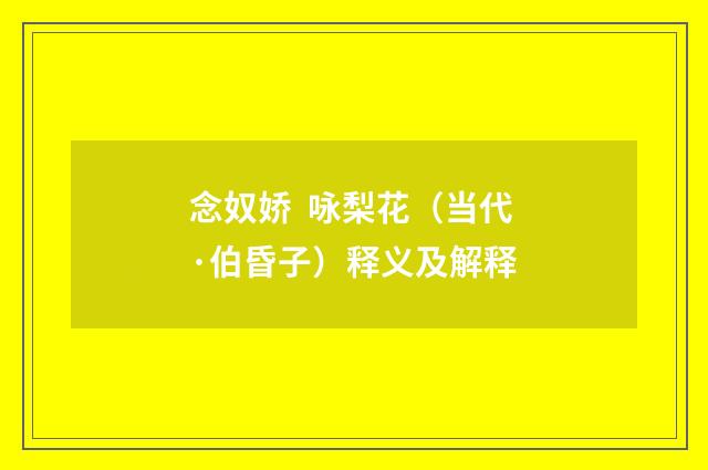 念奴娇  咏梨花（当代·伯昏子）释义及解释