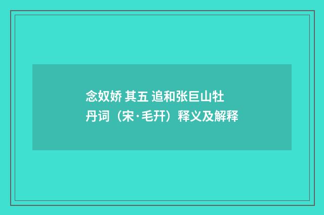 念奴娇 其五 追和张巨山牡丹词（宋·毛幵）释义及解释