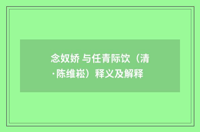 念奴娇 与任青际饮（清·陈维崧）释义及解释