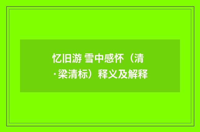 忆旧游 雪中感怀（清·梁清标）释义及解释