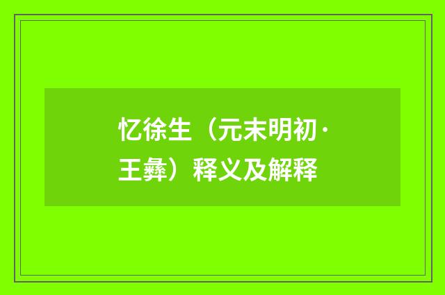 忆徐生（元末明初·王彝）释义及解释
