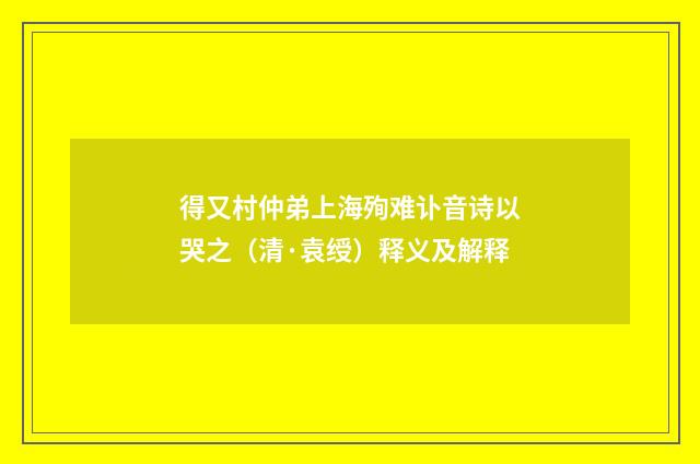 得又村仲弟上海殉难讣音诗以哭之（清·袁绶）释义及解释