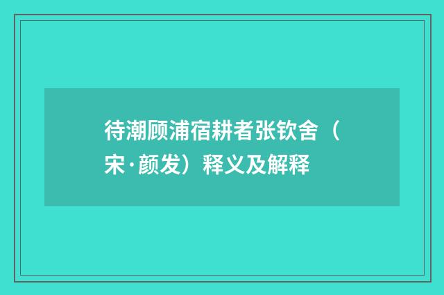 待潮顾浦宿耕者张钦舍（宋·颜发）释义及解释