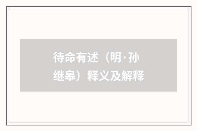 待命有述（明·孙继皋）释义及解释
