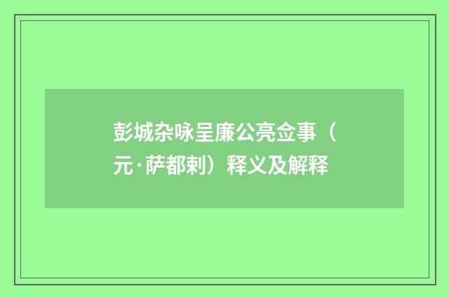 彭城杂咏呈廉公亮佥事（元·萨都剌）释义及解释