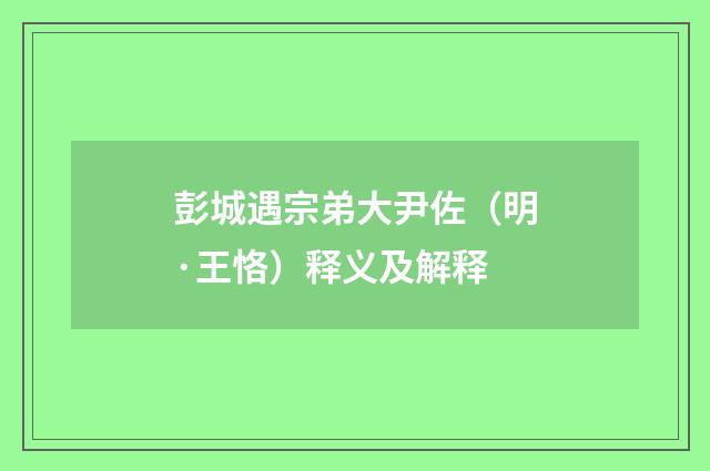 彭城遇宗弟大尹佐（明·王恪）释义及解释