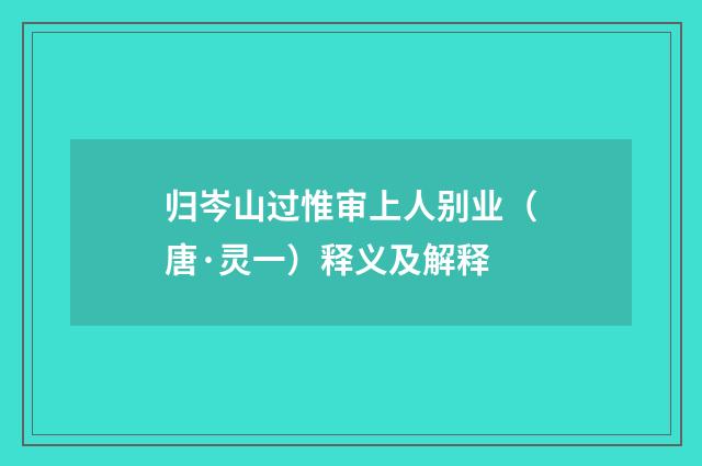 归岑山过惟审上人别业（唐·灵一）释义及解释