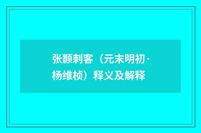 张颢刺客（元末明初·杨维桢）释义及解释