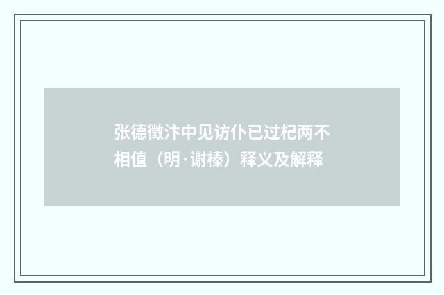 张德徵汴中见访仆已过杞两不相值（明·谢榛）释义及解释