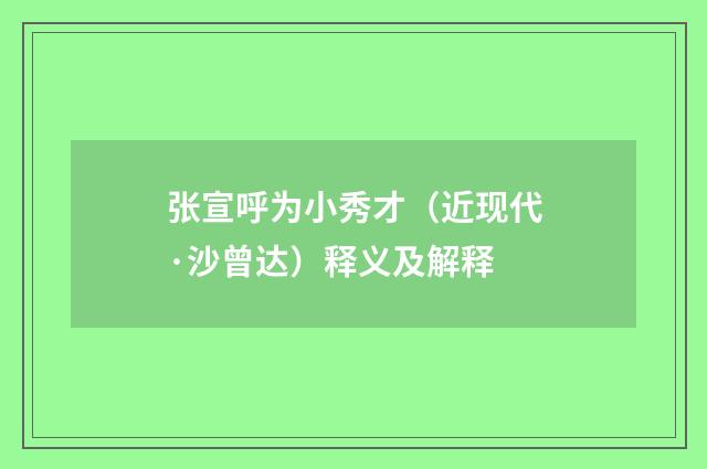 张宣呼为小秀才（近现代·沙曾达）释义及解释