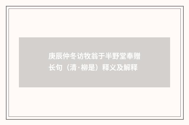 庚辰仲冬访牧翁于半野堂奉赠长句(清·柳是)释义及解释