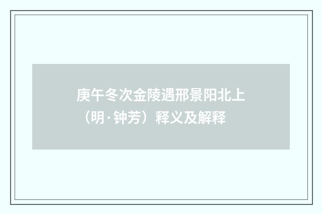 庚午冬次金陵遇邢景阳北上（明·钟芳）释义及解释