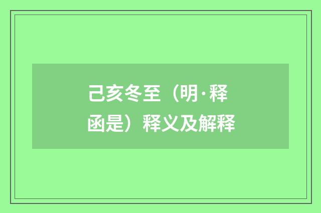 己亥冬至（明·释函是）释义及解释