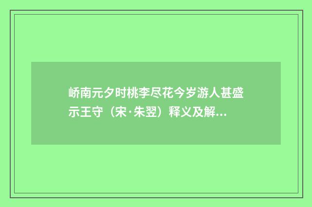 峤南元夕时桃李尽花今岁游人甚盛示王守(宋·朱翌)释义及解释